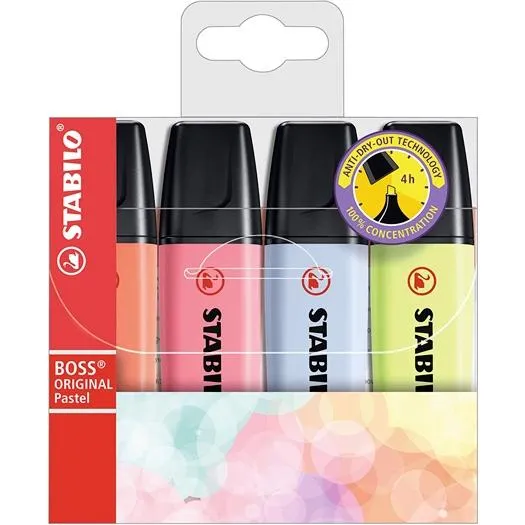 Stabilo Boss 70 Pastel Pack de 4 Marcadores Fluorescentes Recargables 2-5mm