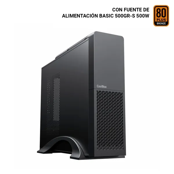 Coolbox Caja MicroATX Slim T313 1x 3.5″ 2x 2.5″ GPU 225max Fuente 500GR-S Negro