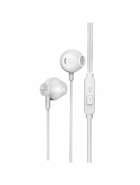 Philips TAUE101 Auriculares In-Ear con Micrófono, Graves Bass Sound, 14.2mm, 106dB, 1.2m, Jack 3.5mm, Blanco