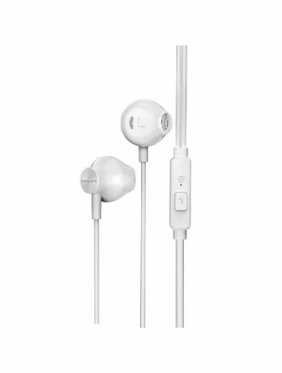 Philips TAUE101 Auriculares In-Ear con Micrófono, Graves Bass Sound, 14.2mm, 106dB, 1.2m, Jack 3.5mm, Blanco