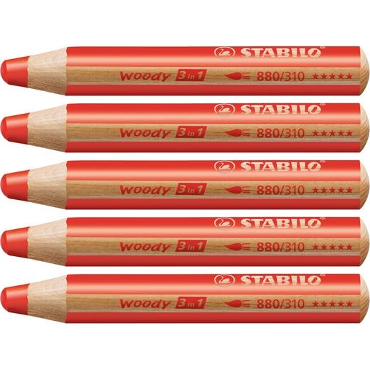 Stabilo Lápices De Colores Woody 3 En 1 Rojo Carmín Estuche 5 Ud