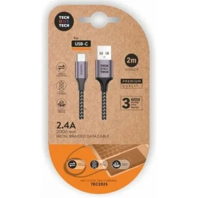 Techonetech Cable Usb-A Macho A Usb-C Macho 2M - Recubierto De Nylon Trenzado