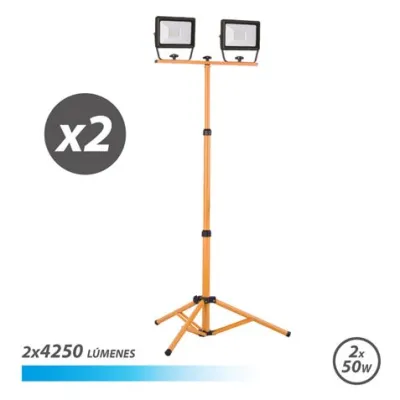 Elbat Foco LED Tripode 2 x 50W 4250 Lúmenes 6500K Luz Fría IP65 3m Exterior