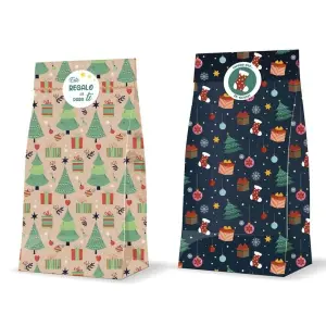 Bismark Pack de 3 Sobres Papel Kraft 60g con Pegatinas de Cierre - 20x42x8cm - Diseños Navideños