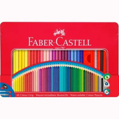 Faber Castell Lápices Colour Grip Con Accesorios Estuche Metal 48 Unidades