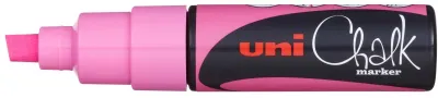 Uni-ball PWE-8K Marcador de Tiza Líquida Rosa - Punta Biselada 8mm, Borrado en Húmedo, Resistente a la Lluvia