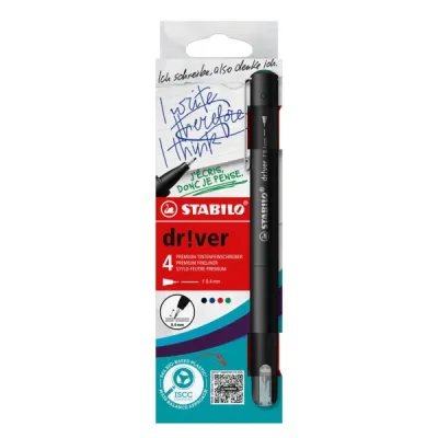 Stabilo Dr!ver Pack de 4 Rotuladores Punta Fina 0.4mm Tinta Inodora Bioplástico