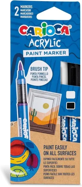 Carioca Pack de 2 Marcadores de Pintura Acrílica Punta Pincel Tinta a Base de Agua Colores Blanco y Negro