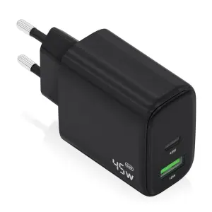 Aisens Cargador GAN 45W USB-C PD3.0 QC4.0 y USB-A QC3.0 Color Negro