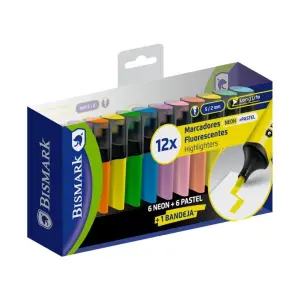 Bismark Pack de 12 Marcadores Fluorescentes Punta Biselada 2-5mm Tinta Base Agua Surtidos