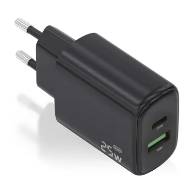 Aisens Cargador 25W USB-C PD3.0 y USB-A QC3.0 Color Negro