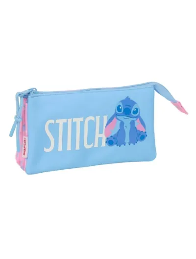 Safta Portatodo Stitch Bright - 3 Compartimentos con Cremalleras - 0.6L - Azul - 220x30x120mm