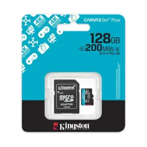 Kingston Tarjeta Micro SDXC 128GB UHS-I U3 V30 200MB/s Canvas Go Plus con Adaptador