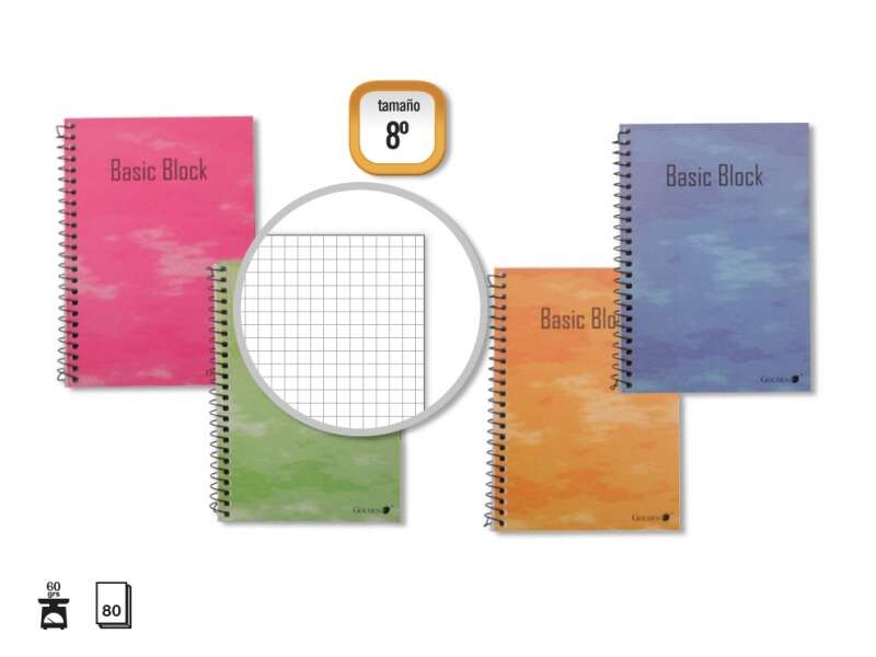 Golden Cuaderno Espiral 8º Natural (153X102Mm) 80 Hojas 60Gr Cuadricula - Margen Remarcado - Tapa Normal Plastificada - Colores Surtidos