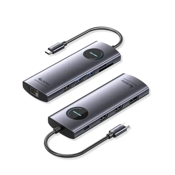 Vention Estación De Docking 10 En 1 USB-C 100W Con 2xHDMI 4K, Ethernet, 3xUSB-A, TF/SD