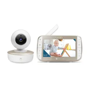 Motorola VM50G Vigilabebés con Cámara, Visión Nocturna, Pantalla 5", Comunicación Bidireccional, Sensor de Temperatura, Color Blanco