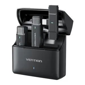 Vention Micrófono Clip Inalámbrico USB-C con Cancelación de Ruido, 30h Batería, 300m Rango, Negro