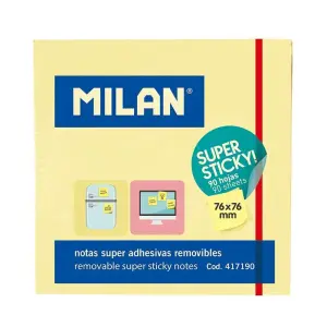 Milan Bloc de 90 Notas Super Adhesivas Removibles 76mm x 76mm Color Amarillo Pastel