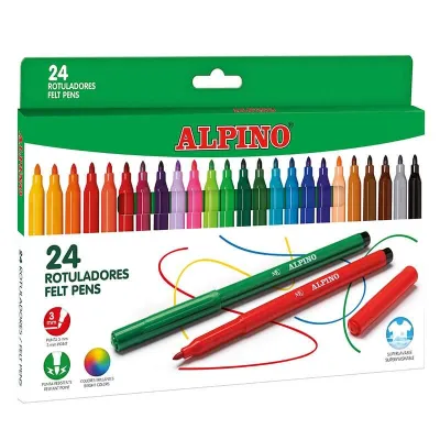 Alpino Pack de 24 Rotuladores Superlavables de Colores - Punta de 3mm - Uso Escolar