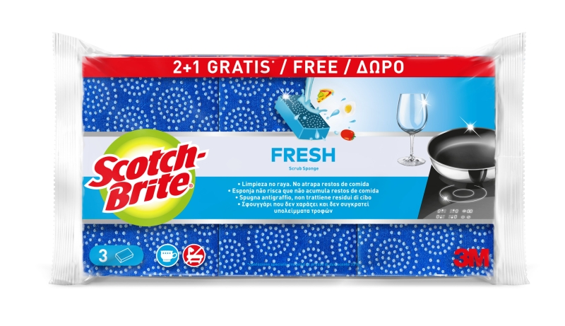 Scotch-Brite Fresh Pack De 3 Estropajos De Cocina - Promocion 2 + 1 Gratis - No Raya - Color Morado