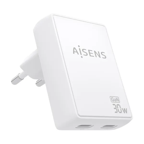 Aisens Cargador Gan Ultra Delgado 30W - 2Xusb-C Pd3.0 Qc4.0 - Tecnologia Ai - Color Blanco