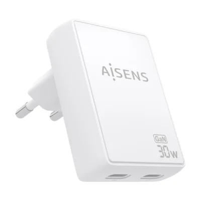 Aisens Cargador GaN Ultra Delgado 30W - 2xUSB-C PD3.0 QC4.0 - Tecnología AI - Blanco
