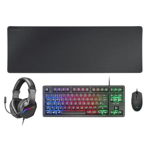 Mars Gaming Mcp-Rgb3 Combo Gaming 4En1 - Teclado Tkl H-Mech Led Frgb - Raton Ultraligero Rgb 3200 Dpi - Auriculares Sonido Inmersivo - Alfombrilla Xxl - Color Negro