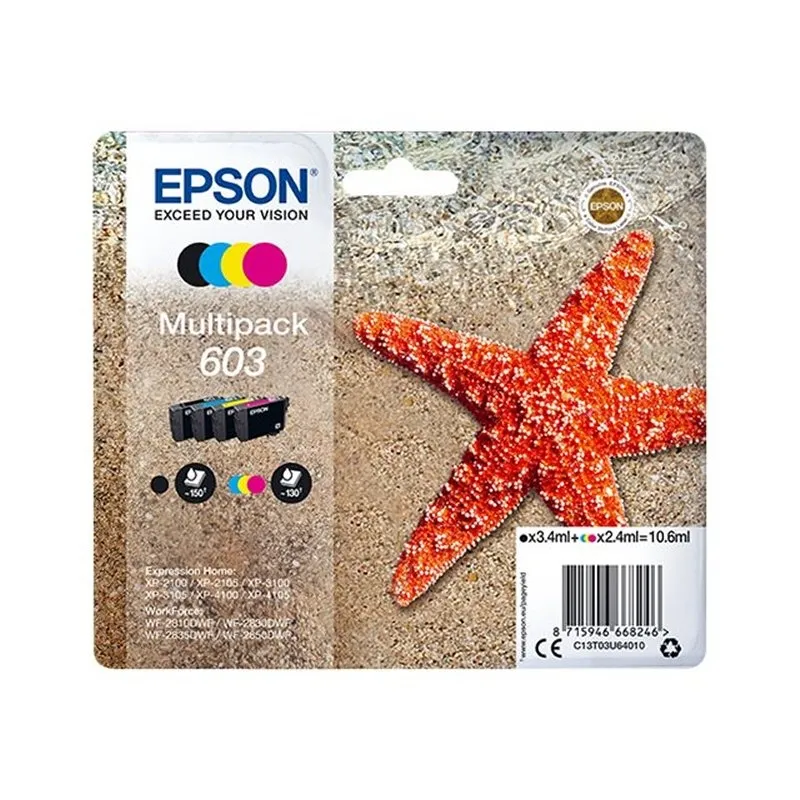 Epson Tinta Multipack BK/C/M/Y Nº 603 para XP-2100, 3100, 4100 y WF-2830DWF, 2850DW