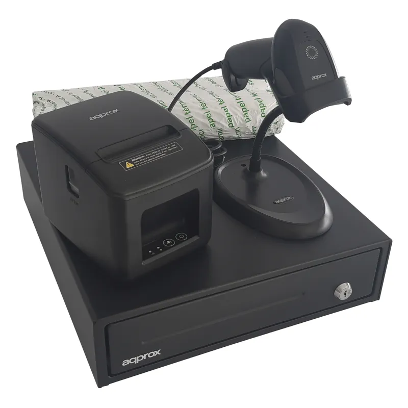 KIT TPV APPROX CAJON APPCASH33 NEGRO + SCAN APPLS11AS + IMP. TERM.  APPPOS80AM-USB + PAPEL CYT8060BP