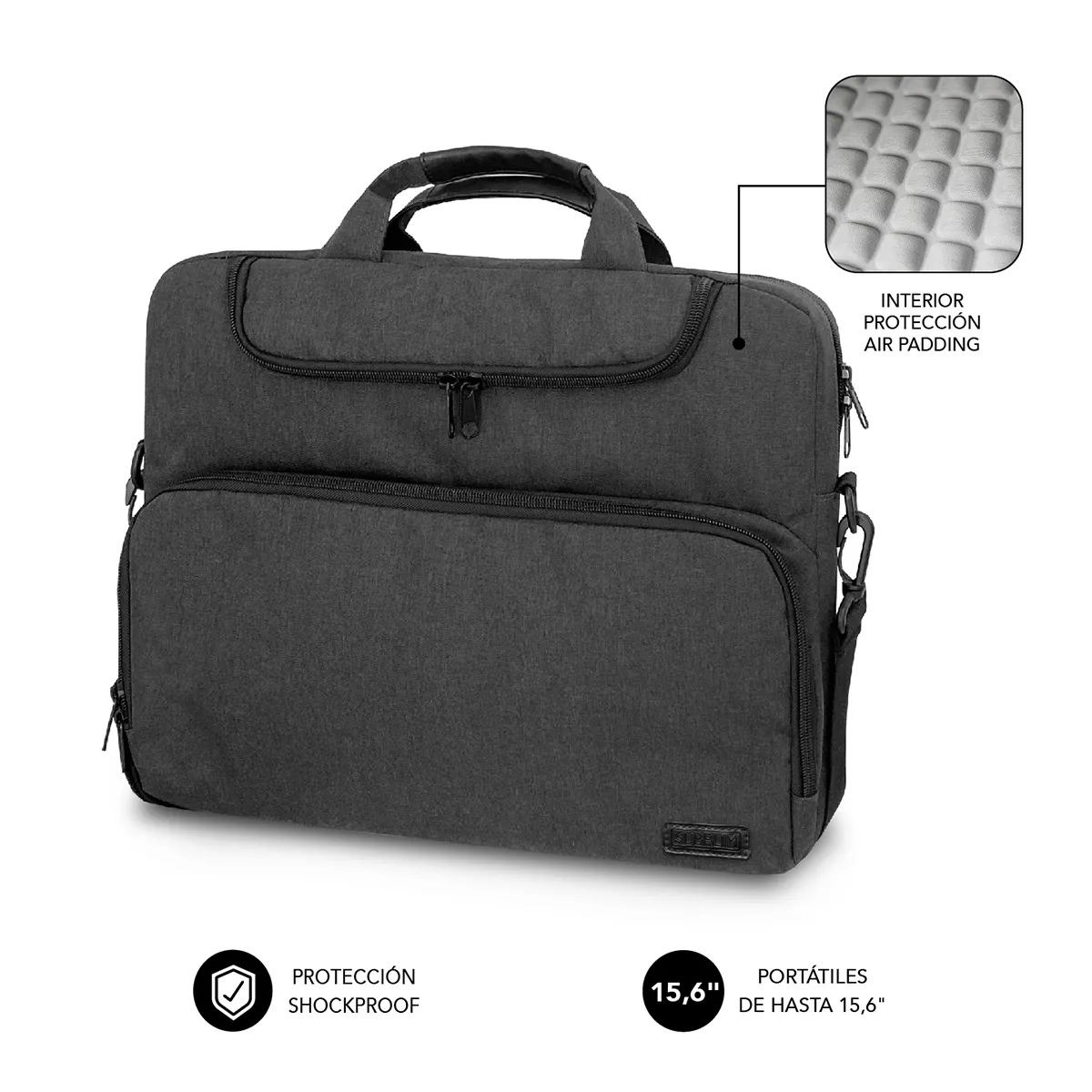 Subblim Maletín Para Portátiles Hasta 15.6" - Protección Air Padding - Resistente Poliéster Oxford - Color Negro