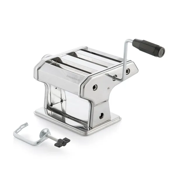 Innovagoods Frashta Maquina Para Pasta - Cuerpo De Metal - Multifuncion - 3 Formas Diferentes - Grosor Regulable - Facil Limpieza - Compacto - Desmontable - 21X13.5X19.5Cm - Color Plateado