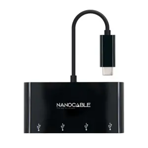 Nanocable Adaptador USB-C a 4xUSB 3.0 - 10 cm - Color Negro