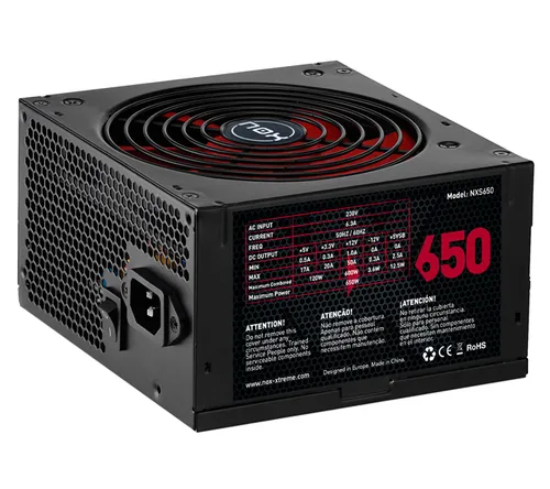 NOX NXS650 Fuente de Alimentación 650W 20+4 Pin ATX Negro y Rojo