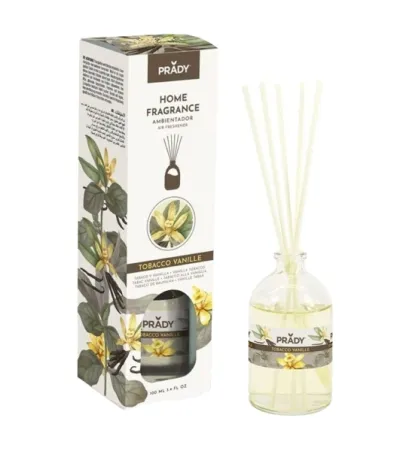 Prady Ambientador Mikado Tobacco Vanille 100 ml con Varitas Difusoras de Cristal