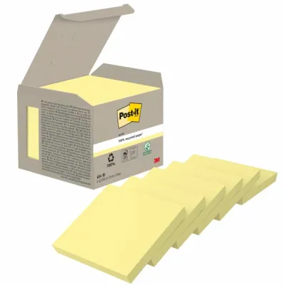 Post-it Bloc Notas Adhesivas Recicladas 100H 76X76 Canary Yellow Paquete 6 Unidades