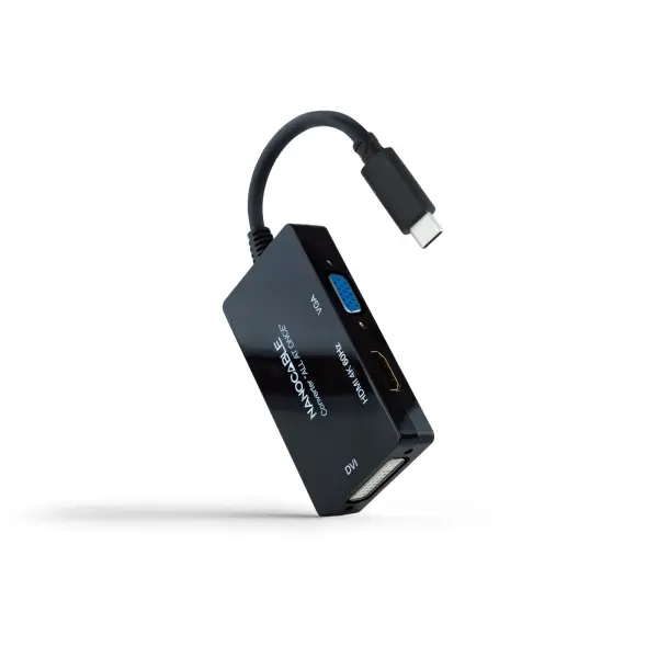 Nanocable Conversor USB-C a HDMI, DVI y VGA - 4K 60Hz - 3 Salidas Simultáneas - 20cm