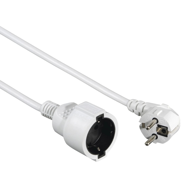 Hama  Cable De Alimentacion Alargador Acodado - Potencia Maxima 3680W - Longitud 2M - Seccion 1.5Mm2 - Schuko Cee7 - Color Blanco