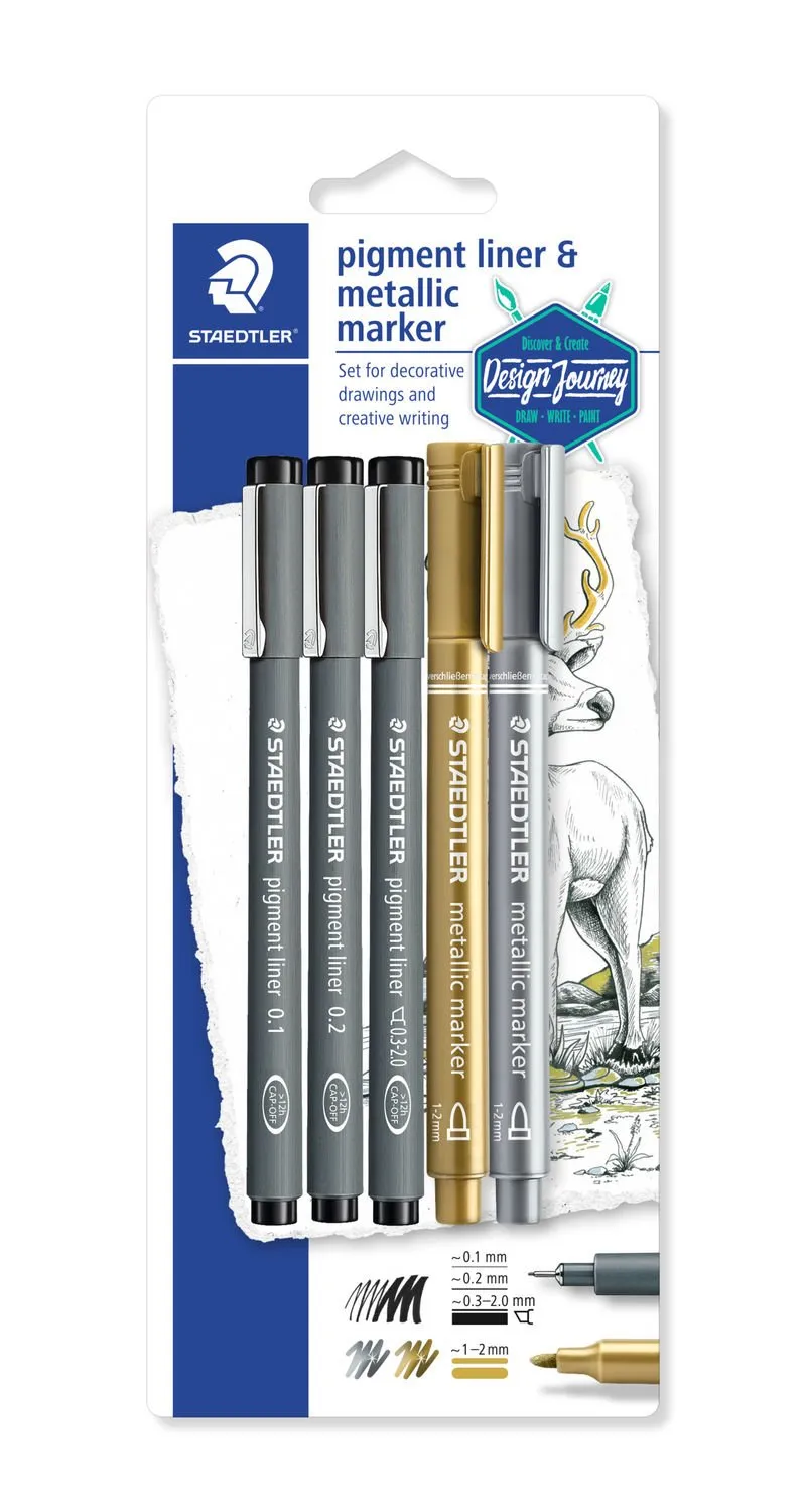 Staedtler Set Creativo Rotuladores Pigment Liner y Marcador Metalizado 5U