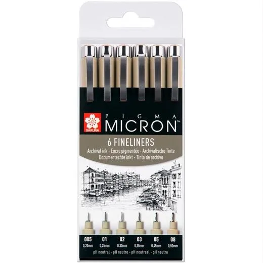 Talens Sakura Rotuladores Permanentes Pigma Micron Fineliner Estuche De 6 Negro
