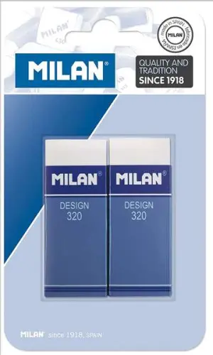 Milan Nata 320 Pack de 2 Gomas de Borrar Rectangulares Color Blanco