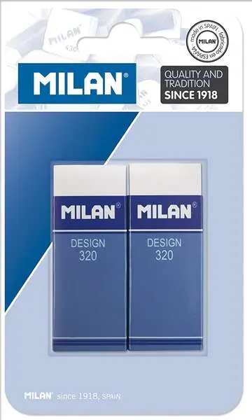 Milan Nata 320 Pack de 2 Gomas de Borrar Rectangulares Color Blanco