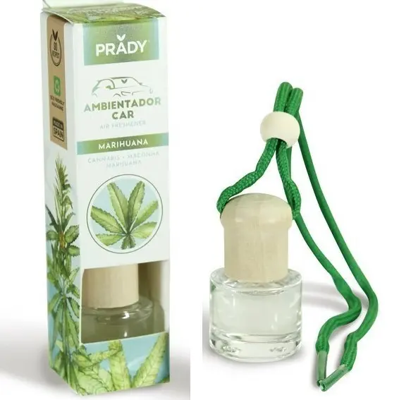 Prady Ambientador Coche Marihuana - Frasco De Cristal 6 Ml Y Cuerda Para Espejo Retrovisor