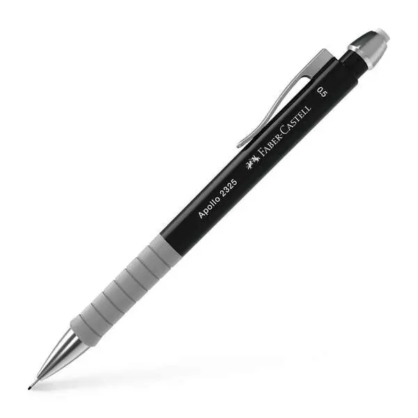 Faber-Castell Apollo Portaminas 0.5mm con Agarre Ergonómico y Goma Integrada, Negro