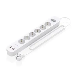 Aisens Regleta 6 Tomas Schuko con 2xUSB-C, 2xUSB-A, 1.4m, Interruptor LED, Power Delivery, Qualcomm 3.0, Blanco