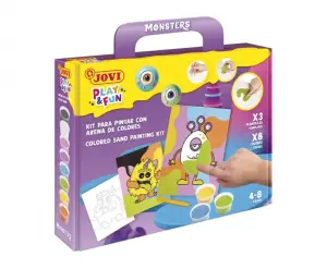 Jovi Play & Fun Kit Pinta con Arena Monsters con 8 Botes de Arena + 1 Punzon + 3 Laminas con Diseños de Monstruos - Colores Surtidos