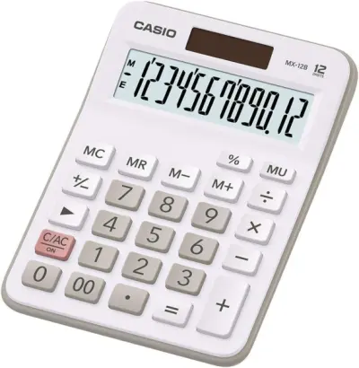 Casio MX-12B Calculadora de Escritorio Pequeña con Pantalla LCD de 12 Dígitos Solar y Pilas Color Blanco