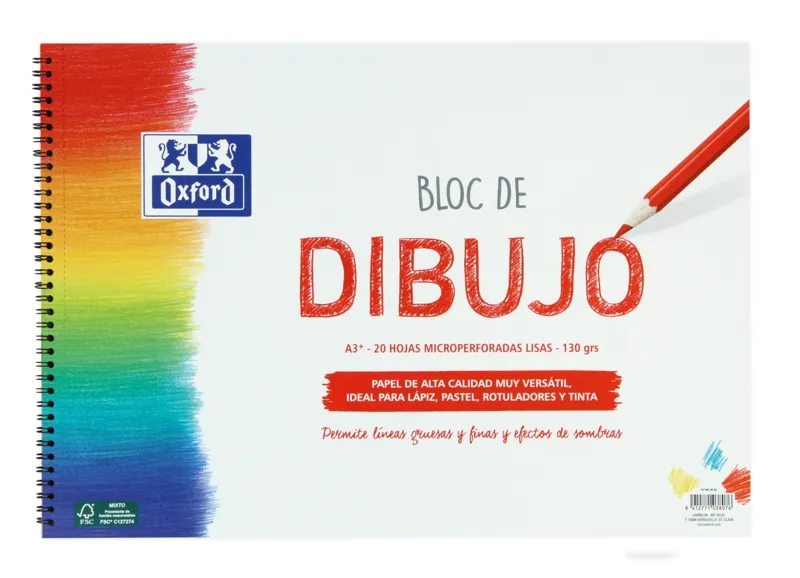 Oxford Bloc Dibujo Escolar T/ Blanda Espiral 20H 130gr A3+ Liso Blanco
