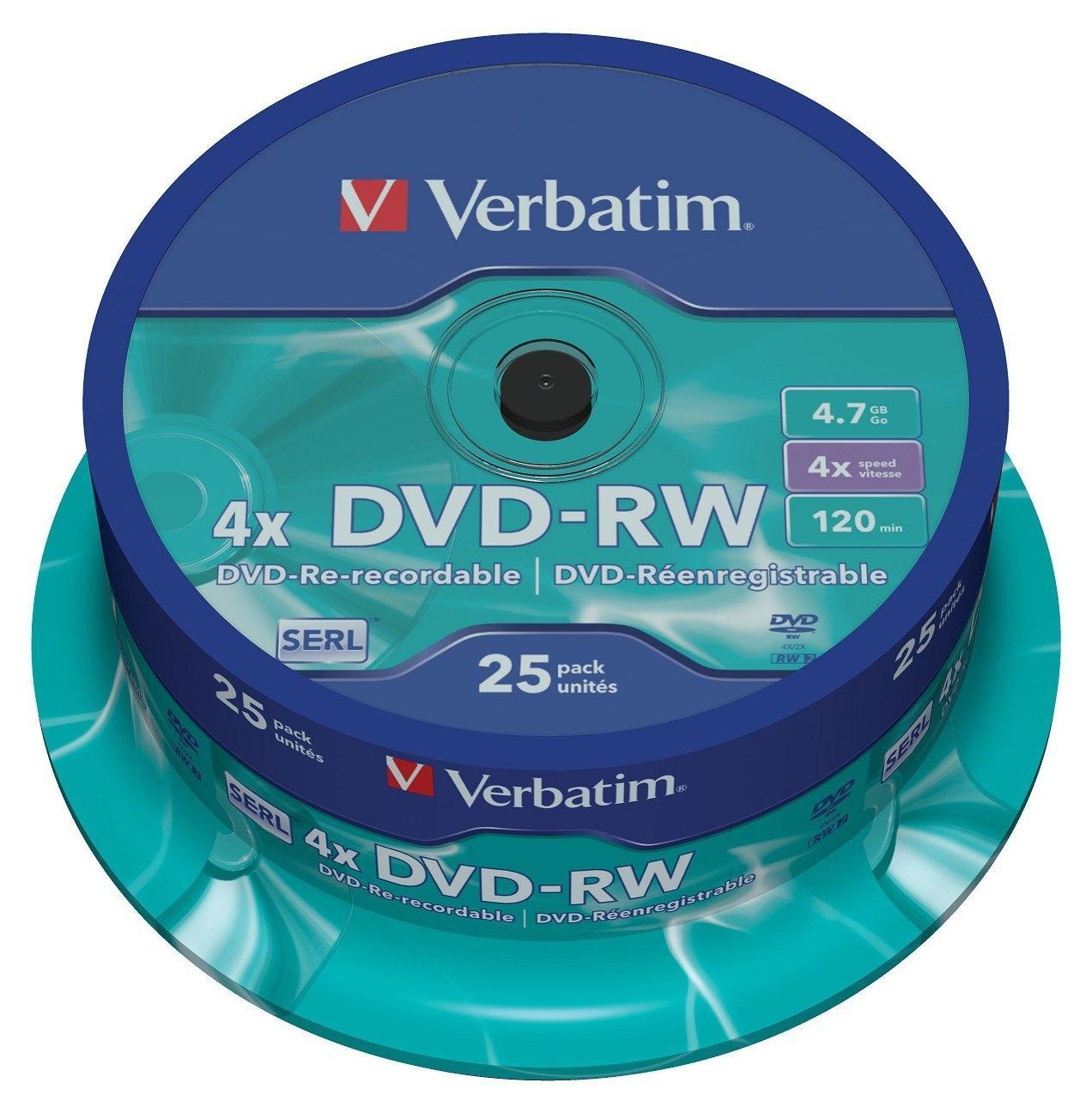 Verbatim Dvd-Rw, 4.7Gb, 4X, 25 Pack Spindle, Superficie Matt Silver Regrabable