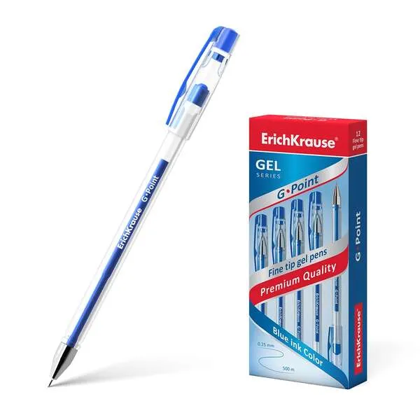 Erichkrause Boligrafo De Gel G-Point - Punta De Aguja De 0,38Mm - Tinta De Gel De Secado Rapido - Cuerpo Transparente - Color Azul