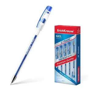 ErichKrause Bolígrafo de Gel G-Point 0,38mm Punta de Aguja Tinta Azul Cuerpo Transparente